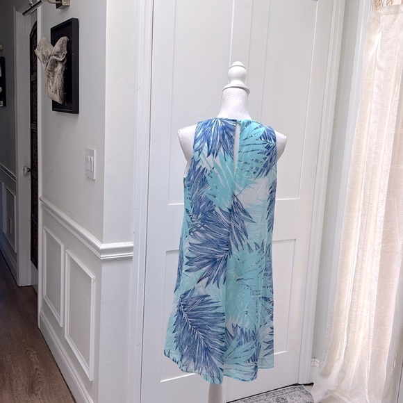 Calvin Klein Womens Sleeveless Palm Print Blue Aqua Lined Sheath Dress Size 8 - Picture 8 of 9